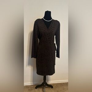 Nina Leonard Chocolate Animal Print Long Sleeve Dress